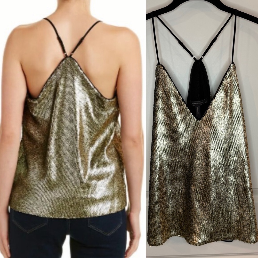 BCBGMaxAzria Nadya Metallic Sequin Gold Tank Top Women’s XS Disco Party Festival